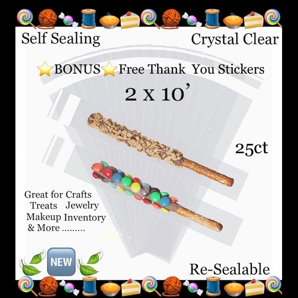 25ct 2x10’ Clear Cello Bags w/Free Stickers 🍃🆕🍃Crystal Clear~ Resealable Bags - Picture 1 of 8
